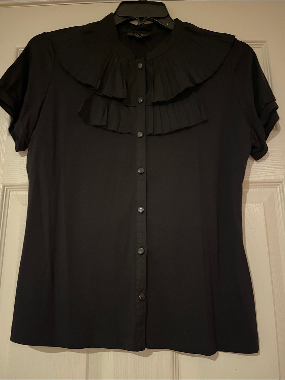 Alfani Black Pleated Ruffle Front Button-Up Blouse